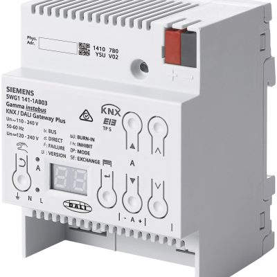 N 141/03 – Pasarela N 141/03 KNX – DALI PLUS con capacidad para 64 balastos, 8 sensores y 16 interfaz de pulsadores DALI.