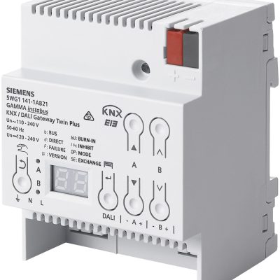 N 141/21 – Pasarela KNX/DALI TWIN plus N 141/21 con capacidad para 128 balastos, 16 sensores y 32 interfaz de pulsadores DALI.