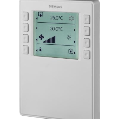 QMX2.P43 – Unidad para la operación de ambiente PL-Link para montaje en superficie. Incorpora display, sensor de temperatura y humedad y botonera para el control de la climatización.