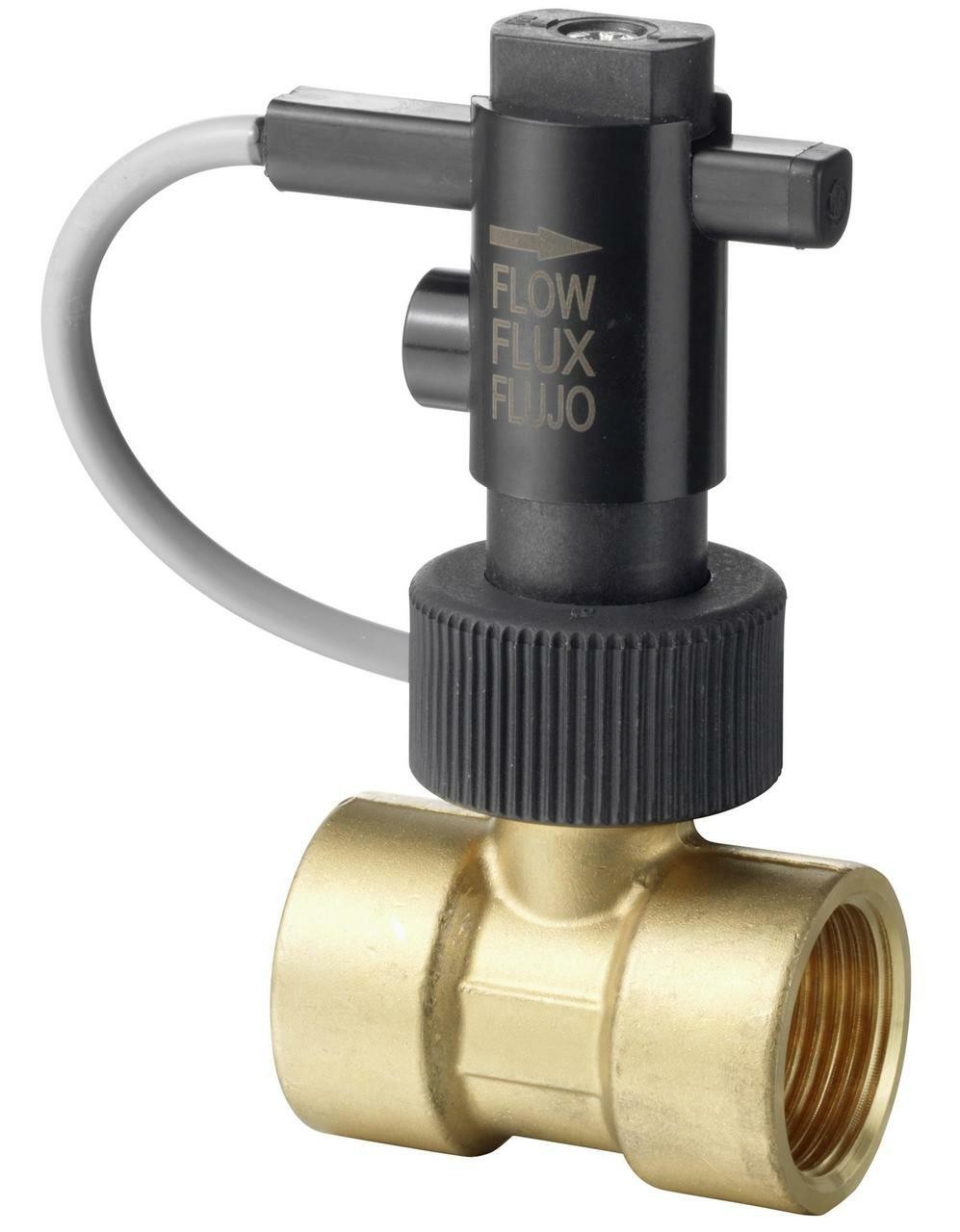 QVE1902.025 - Interruptor de caudal con cuerpo de latón, contacto de lengüeta, DN25, PN10 Cable de conexión 1.5 m, 0.5 mm2 IP65.