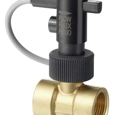 QVE1902.010 – Interruptor de caudal con cuerpo de latón contacto de lengüeta, DN10, PN10 Cable de conexión 1.5 m, 0.5 mm2, IP65, Qmax 20 l/h.