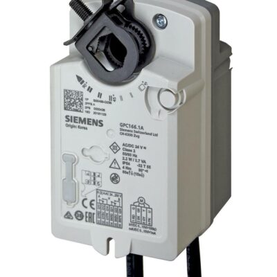 GPC321.1A – Actuador rotativo para compuertas de aire 4 Nm (0,6 m2), con muelle de retorno, mando manual, alimentación 230 VCA, control 2 puntos.