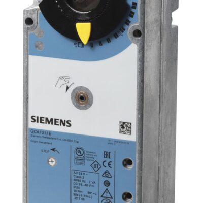 GCA131.1E – Actuador rotativo compuerta 18 Nm, retorno por muelle, mando manual, cable de 0,9 m, protección IP54, control 3-puntos, 24 VCA./CC, con contactos auxiliares.