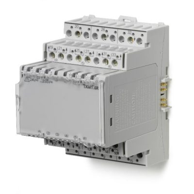 TXM1.6R – Módulo TX-I/O de 6 salidas de relé libres de tensión configurables individualmente para contacto mantenido.