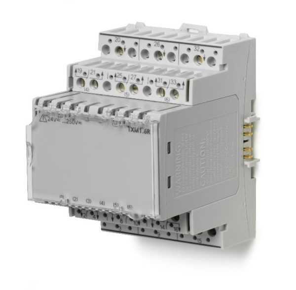 TXM1.6R - Módulo TX-I/O de 6 salidas de relé libres de tensión configurables individualmente para contacto mantenido.