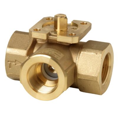 VBI60.20-16T – Válvula bola 3 vías Change over, forma de T, para uso en circuito cerrado. Tª del medio -10…+120 ºC, PN40, rosca interna, DN20, Kvs = 16 m³/h.