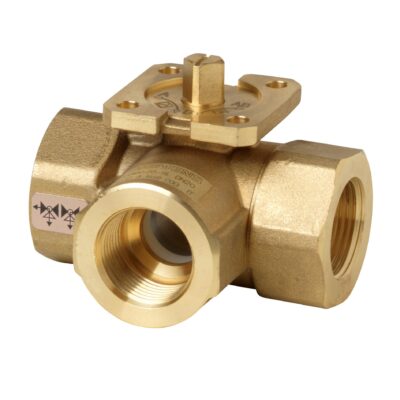 VBI60.40-49T – Válvula bola 3 vías Change over, forma de T, para uso en circuito cerrado. Tª del medio -10…+120 ºC, PN40, rosca interna, DN40 Kvs = 49 m³/h.