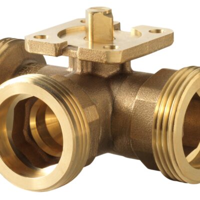 VBG61.32-16 – Válvula bola 3 vías isoporcentual para uso en circuito cerrado. Tª del medio -10…+120 ºC, PN40, rosca externa, DN32, Kvs = 16 m³/h.