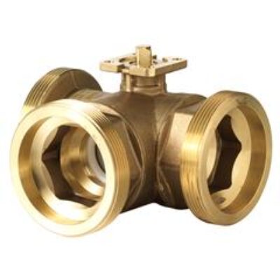 VBG61.50-40 – Válvula bola 3 vías isoporcentual para uso en circuito cerrado. Tª del medio -10…+120 ºC, PN40, rosca externa, DN50, Kvs = 40 m³/h.