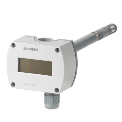 QFM3160D – Sonda de precisión de conducto combinada para humedad relativa y temperatura, señales activas 0..10 VCC, con display.