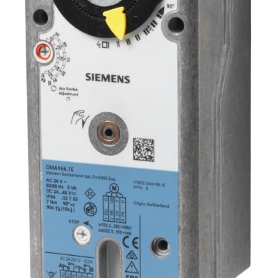 GMA166.1E – Actuador rotativo para compuertas de aire 7 Nm (1,5 m2), con muelle de retorno, mando manual, alimentación 24 VCA/CC, control 0… 10 VCC, con finales de carrera.