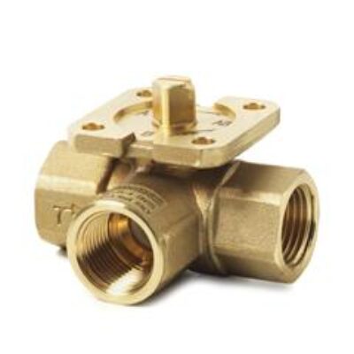 VBI61.15-4 – Válvula bola 3 vías isoporcentual para uso en circuito cerrado. Tª del medio -10…+120 ºC, PN40, rosca interna, DN15 Kvs = 4 m³/h.