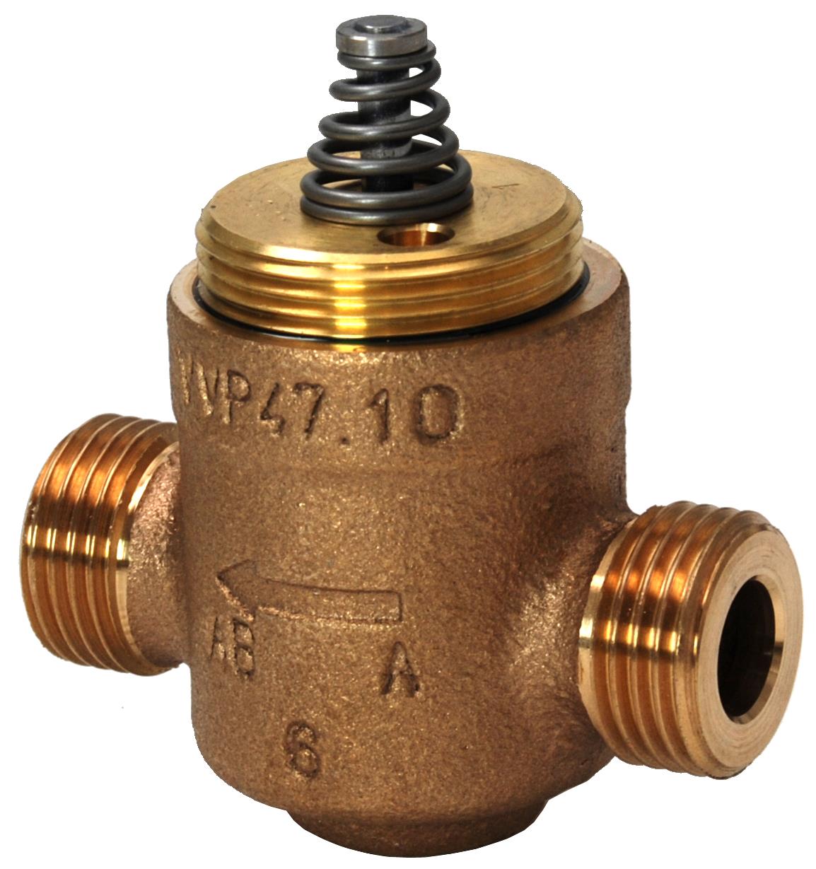 VVP47.10-0.63 - Válvula de 2-vías con cuerpo de bronce RG5 para unidades terminales, conexiones roscadas G1/2B, Tª del medio 1..110 ºC, carrera 2,5 mm, PN16, DN10, Kvs 0,63 m³/h.
