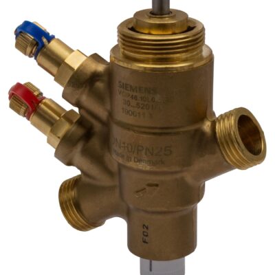 VQP46.25F1.8Q – Válvula PICV todo/nada, rosca externa, carrera 4 mm, circuito cerrado, temperatura del medio 1… 90 °C, PN25, DN25, kvs 680…1800l/h, con tomas.