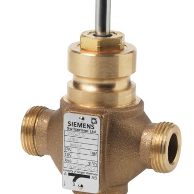 VXG41.15 – Válvula de 3-vías, cuerpo de bronce RG5, rosca G 1B según ISO 228/1. Temperatura del medio -25…+150 °C. Carrera 20mmm. PN16 – DN15, Kvs 4 m³/h.