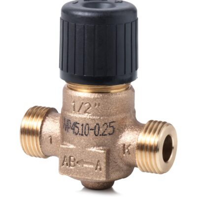 VVP45.10-0.25 – Válvula de 2-vías con cuerpo de bronce RG5 para unidades terminales, conexiones roscadas G1/2B, Tª del medio 1..110 ºC, carrera 5,5 mm, PN16, DN10, Kvs 0,25 m³/h.