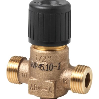 VVP45.10-1 – Válvula de 2-vías con cuerpo de bronce RG5 para unidades terminales, conexiones roscadas G1/2B, Tª del medio 1..110 ºC, carrera 5,5 mm, PN16, DN10, Kvs 1 m³/h.
