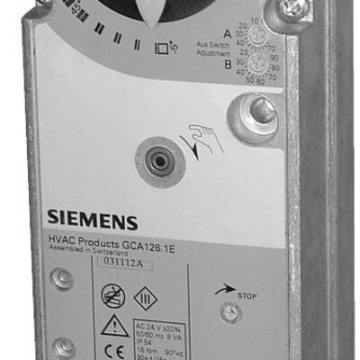 GCA164.1E – Actuador rotativo compuerta 18 Nm, retorno por muelle, mando manual, cable de 0,9 m, protección IP54, control 0..35 VCC (ajustable), 24 VCA/CC con finales de carrera.