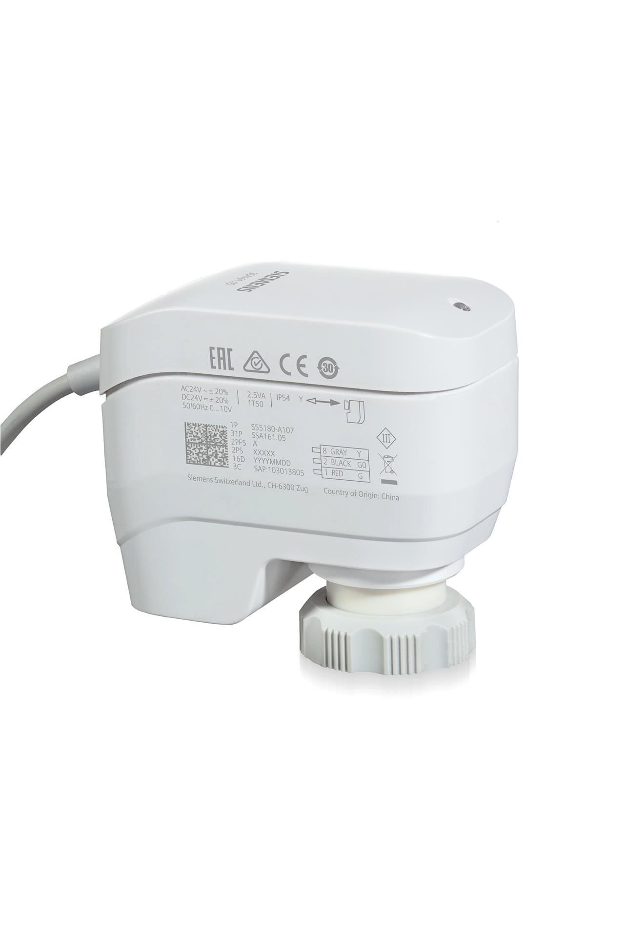 SSA331.00 - Actuador 100 N para válvulas de 1,2 a 6,5 mm. Tiempo 27s/mm. Alimentación AC 230 V. Control 3-posiciones.