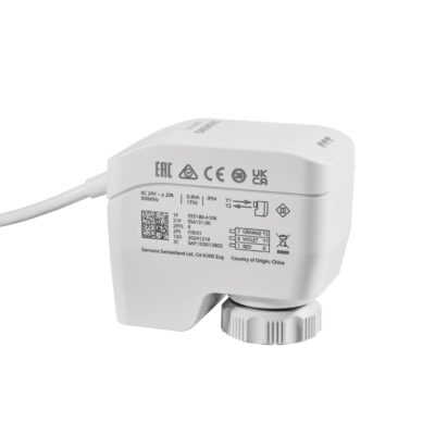 SSA131.00 – Actuador 100N para válvulas de 1,2 a 6,5 mm, tiempo 27s/mm, 24 VCA, control 3 puntos, IP54, indicación mediante LEDs, temperatura 1…110 °C.