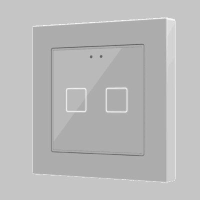 Flat 55 X2 v2. Pulsador capacitivo de cristal 55×55 – 2 botones – Plata (marco ZS55 no incluido).