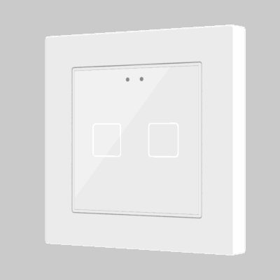 Flat 55 X2 v2. Pulsador capacitivo de cristal 55×55 – 2 botones – Blanco (marco ZS55 no incluido).