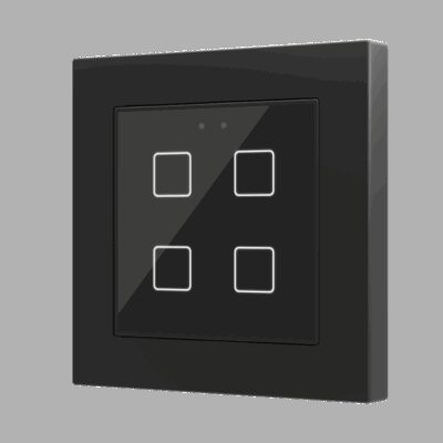 Flat 55 X4 v2. Pulsador capacitivo de cristal 55×55 – 4 botones – Antracita (marco ZS55 no incluido).