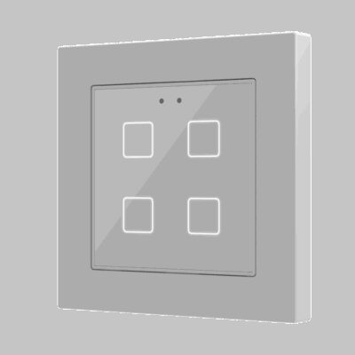 Flat 55 X4 v2. Pulsador capacitivo de cristal 55×55 – 4 botones – Plata (marco ZS55 no incluido).