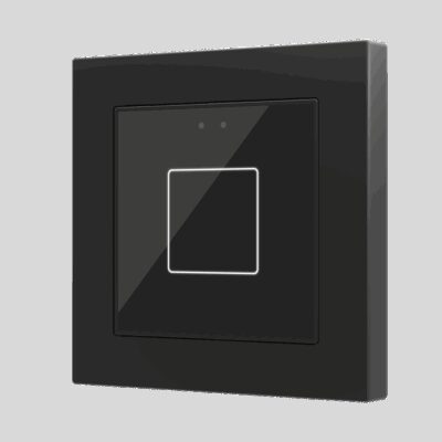Flat 55 X1 v2. Pulsador capacitivo de cristal 55×55 – 1 botón – Antracita (marco ZS55 no incluido).
