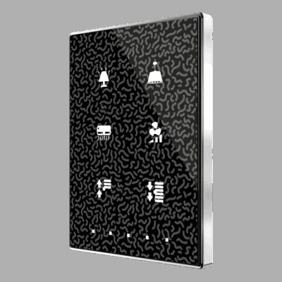 ZVI-TMDP6 – Pulsador capacitivo Touch-MyDesign de 6 botones con termostato. Marco aluminio – Personalizado.