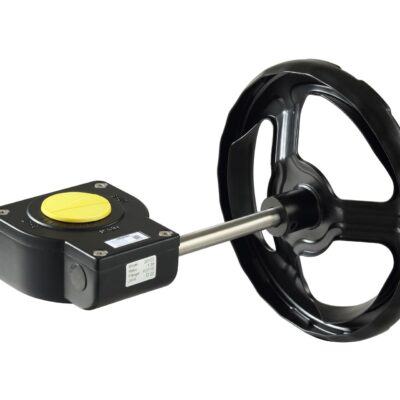 ASK41NF10SP – Accionamiento manual bloqueable con topes fijos a 0 y 90°, con posicionamiento en incrementos de 10°, montaje ISO 5211 FN10 para VFW41.. /VFL41.., de DN250 a DN400.