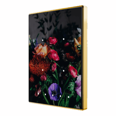 ZVI-TMDP4-G – Pulsador capacitivo Touch-MyDesign de 4 botones con termostato. Marco dorado – Personalizado.