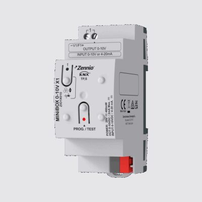 MINiBOX 0-10V X1. Actuador multifunción con 1 bloque de salida/entrada analógica 0-10V.