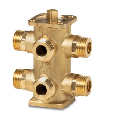 VWG42.10-0.25-1.6 – Válvula 6 vías para uso en circuito cerrado. Agua y agua + anticongelante 5…90 °C PN16, DN10 Kvs derecha = 0.25 m³/h, Kvs izquierda = 1.6 m³/h.
