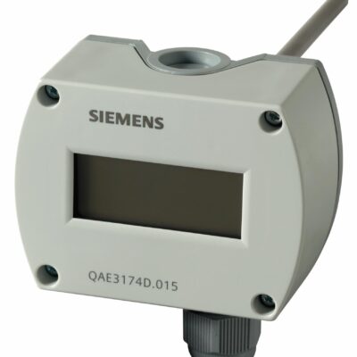 QAE3174D.015 – Sonda activa de temperatura de inmersión, alimentación 13,5…30 VCC, salida 4..20 mA, rango(R1) 0..70 ºC, rango(R2) -40..120 ºC, PN16, G1/2″, 150 mm, IP65, pantalla con display.