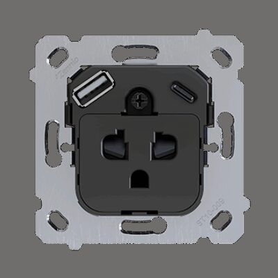 ZS55IEUA2US – ZS55/ZS70. Base de enchufe euroamericano con USB C y A – conexión con tornillo (sin tapa).