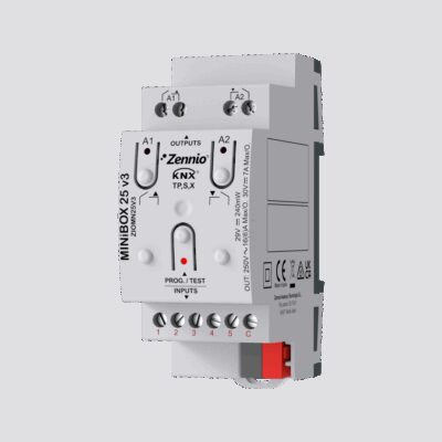 MINiBOX 25 v3.  Actuador multifunción con KNX Secure – 2 salidas 16A / 5 entradas A/D.
