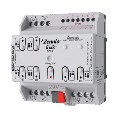 MAXinBOX 66 v3. Actuador multifunción con KNX Secure – 6 salidas 16A / 6 entradas A/D.