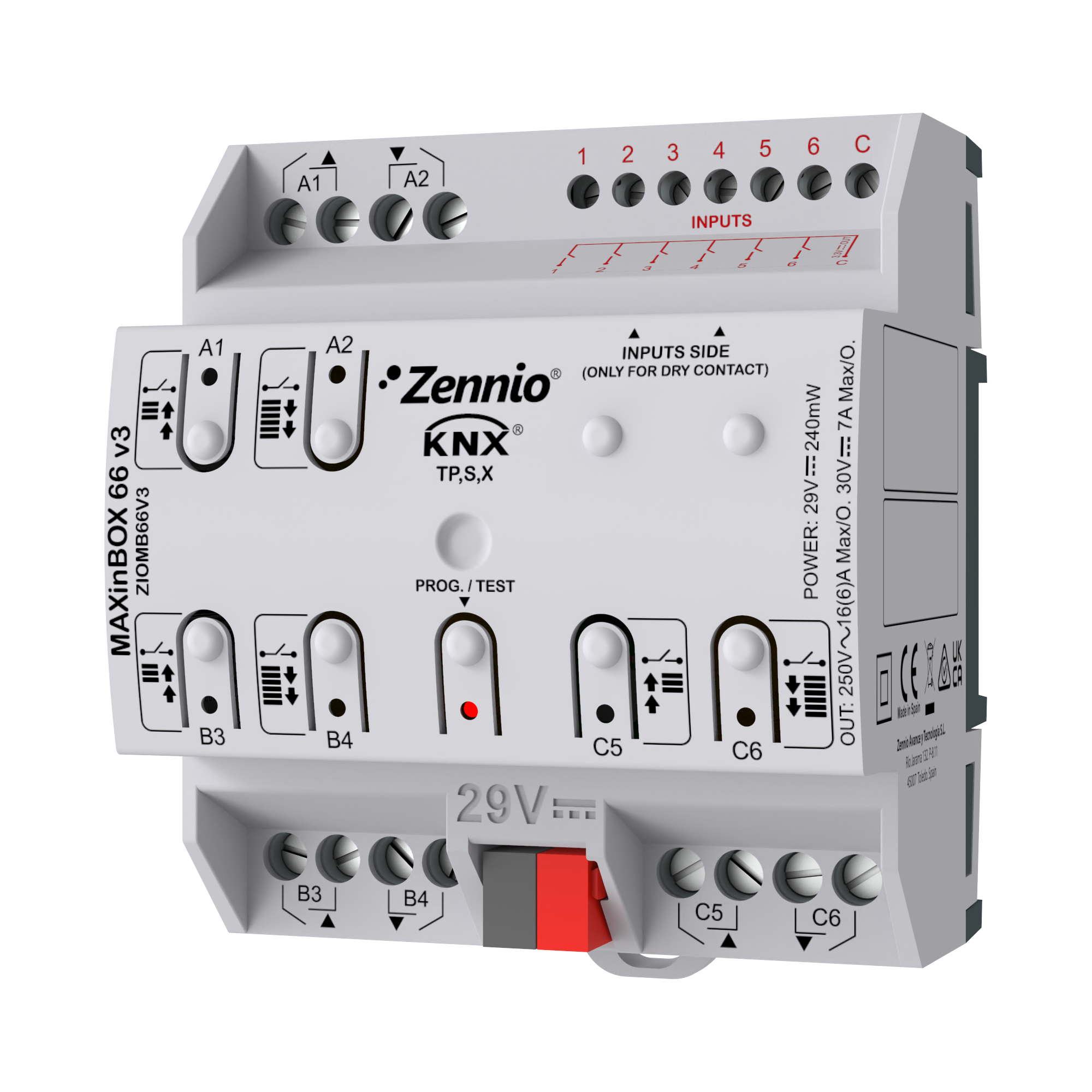 MAXinBOX 66 v3. Actuador multifunción con KNX Secure - 6 salidas 16A / 6 entradas A/D.