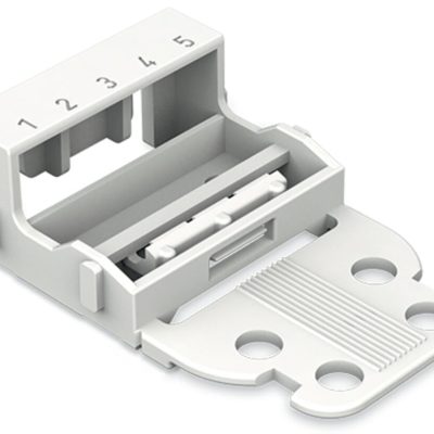 221-525 – Adaptador de fijación; para bornas de 5 conductores; Serie 221 – 4 mm²; c/tetones de anclaje p/montaje vertical; blanco