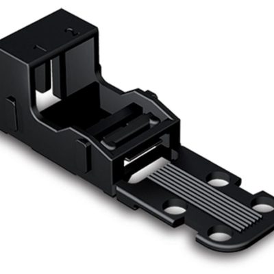 221-522/000-004 – Adaptador de fijación; para bornas para 2 conductores; Serie 221 – 4 mm²; c/tetones de anclaje p/montaje vertical; negro.
