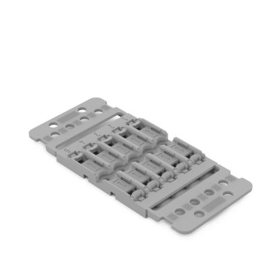 221-2505 – Adaptador de fijación con placa anti tirón; 5 polos; para borna de conexión en línea con palanca; para fijación por tornillo; gris