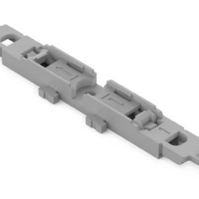 221-2502 – Adaptador de fijación con placa anti tirón; 2 polos; para borna de conexión en línea con palanca; para fijación por tornillo; gris