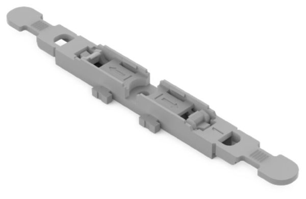 221-2501 - Adaptador de fijación con placa anti tirón; 1 polo; para borna de conexión en línea con palanca; para fijación por tornillo; gris