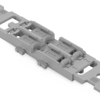221-2512 – Adaptador de fijación con placa anti tirón; 2 polos; para borna de conexión en línea con palanca; con tetones de fijación; gris