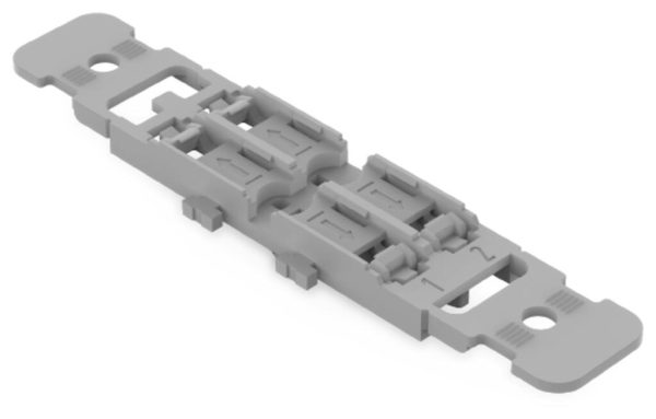 221-2512 - Adaptador de fijación con placa anti tirón; 2 polos; para borna de conexión en línea con palanca; con tetones de fijación; gris