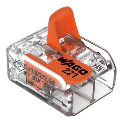 221-612 – borna de conexión con palancas; para cualquier tipo de conductor; máx. 6mm²; 2 conductores; Carcasa transparente; Temperatura ambiente máxima 85°C (T85); 6,00 mm²; transparente
