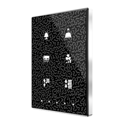 ZVI-TMDP6-C – Pulsador capacitivo Touch-MyDesign de 6 botones con termostato. Marco cromado – Personalizado.