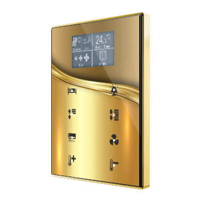ZVI-TMDV-G – Panel capacitivo de 8 botones y display (modelo VIEW). Marco dorado – Personalizado.
