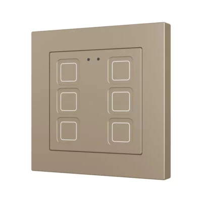 Tecla 55 X6. Pulsador capacitivo de policarbonato 55×55 – 6 botones – Champagne (marco ZS55 no incluido).